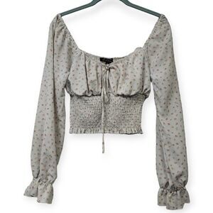 Mixed Threads long sleeve smocked floral print top, small